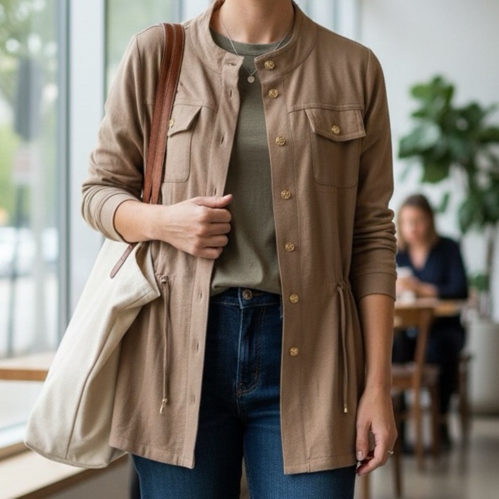 Susan Graver Utility Jacket in Tan NWT
